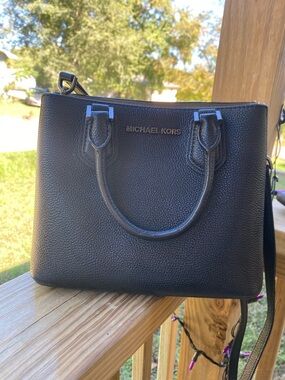 Michael Kors Black Pebbled Leather Satchel with Crossbody Strap